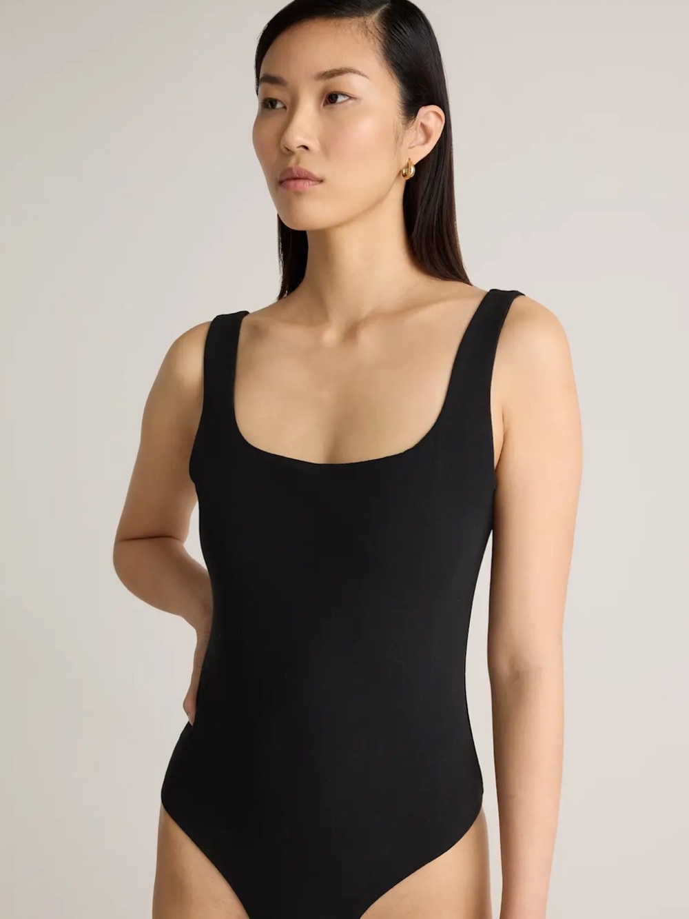 Quince Black Scoop Neck Bodysuit